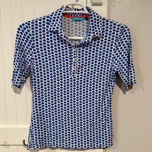 Lizzie Driver Golf Shirt/Preppy Polo Blue and White Size Small
